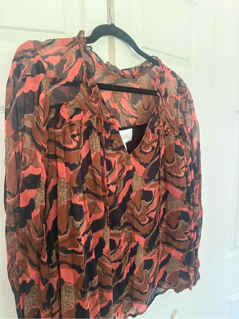NWT Cleobella Octavia Blouse High Neck Tie Ruffles Brown Orange Boho Size Small - Picture 4 of 12